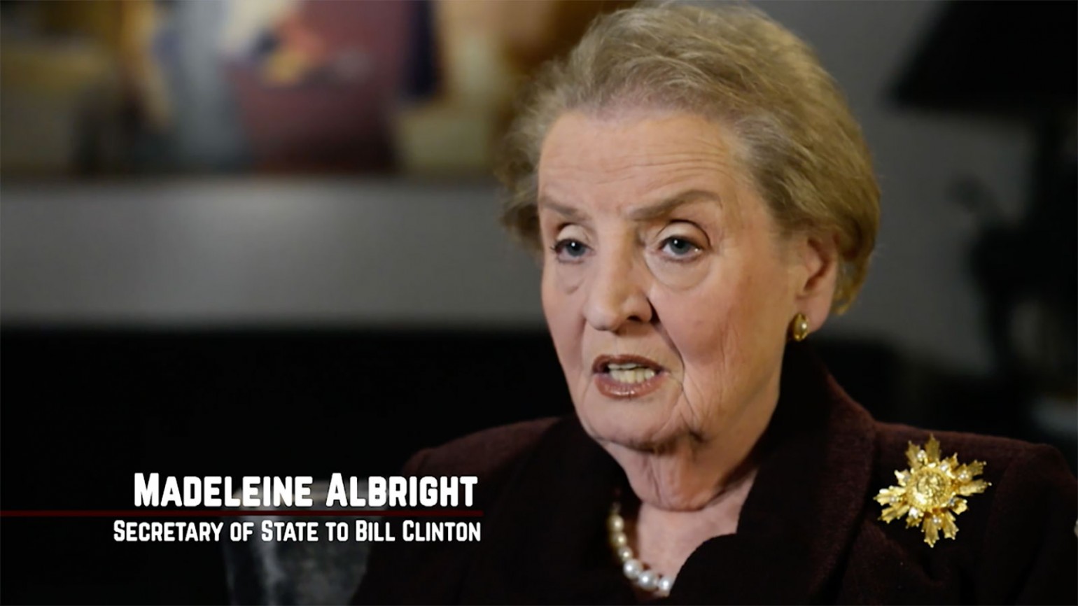Still image from interview of Madeleine Albright in film "American Umpire." Photo courtesy of James Shelley.
