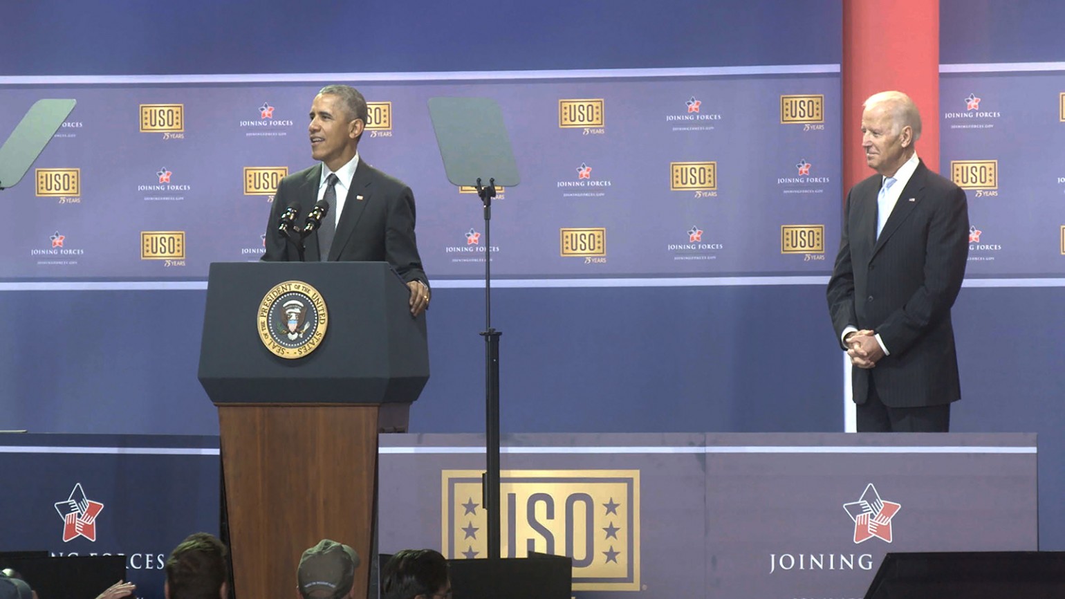 President Obama and Vice President Biden at an event celebrating 75 years of the USO.