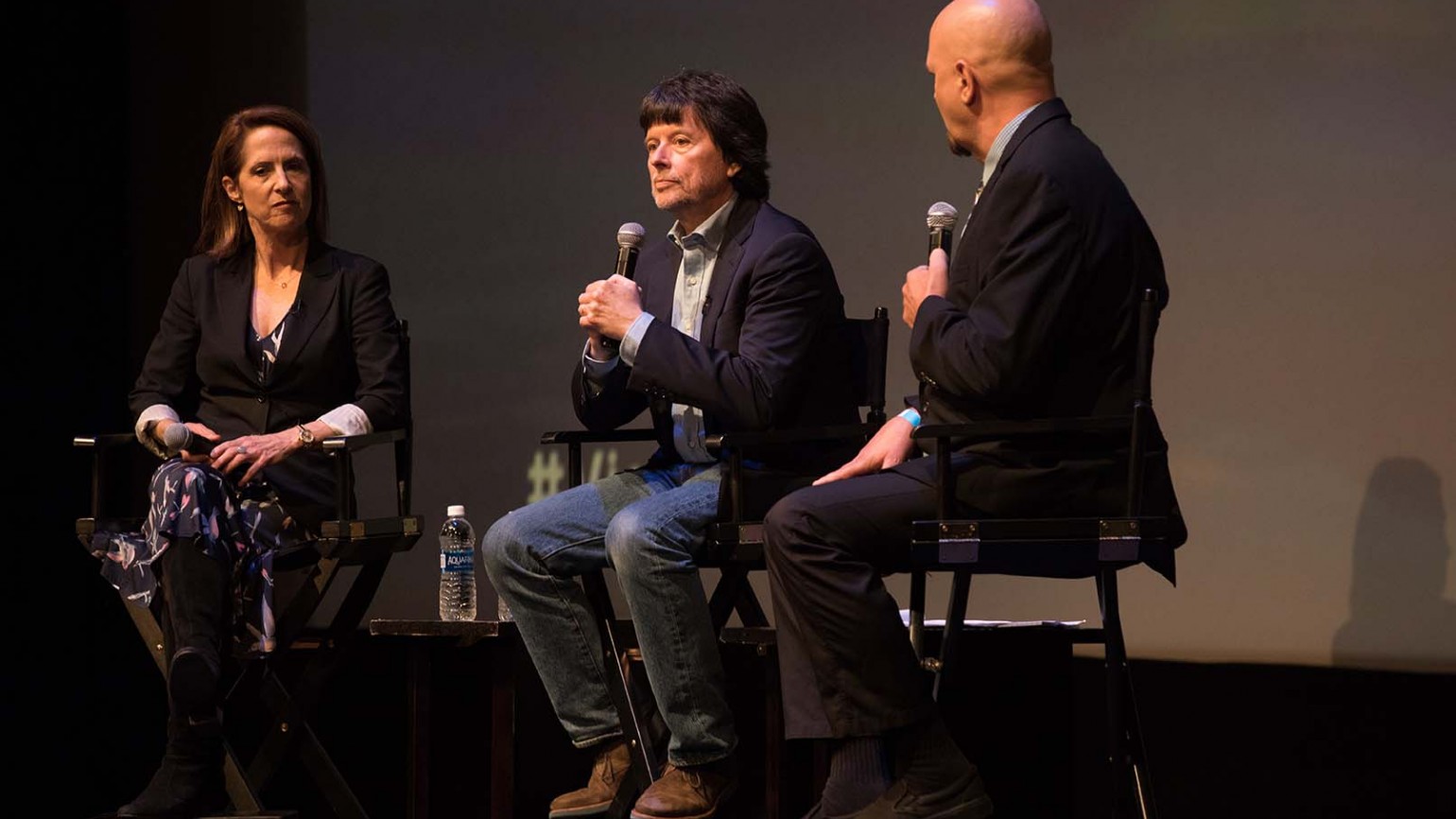 Filmmakers Lynn Novick and Ken Burns with KPBS Military Reporter Steve Walsh.