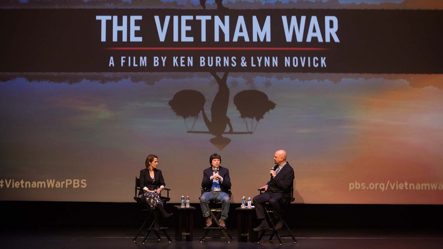 Filmmakers Lynn Novick and Ken Burns with KPBS Military Reporter Steve Walsh.
