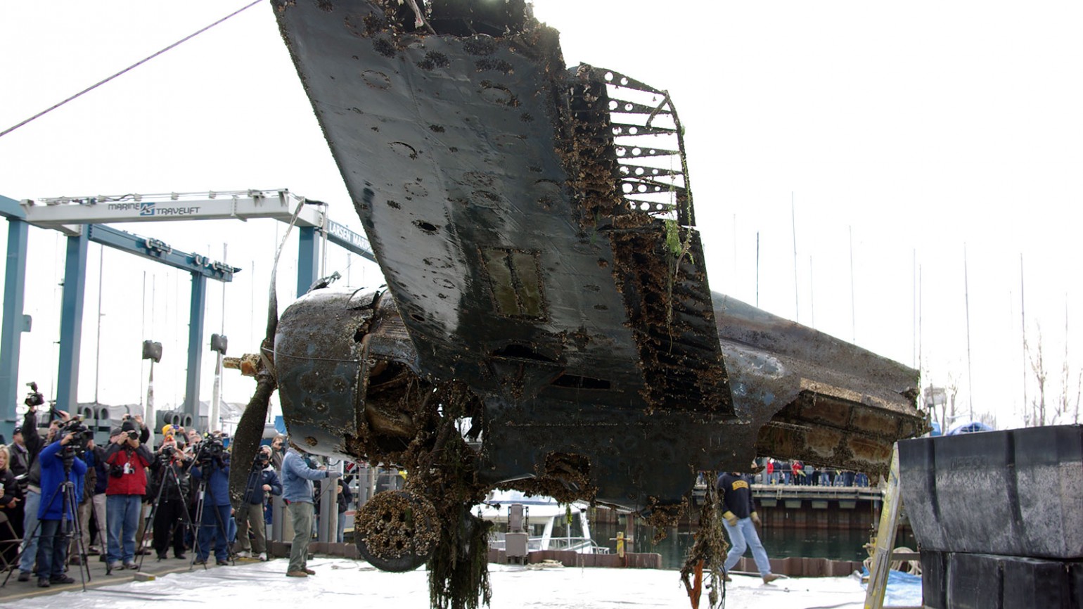 WWII aircraft recovered from the bottom of Lake Michigan. Photo courtesy of John Davies.